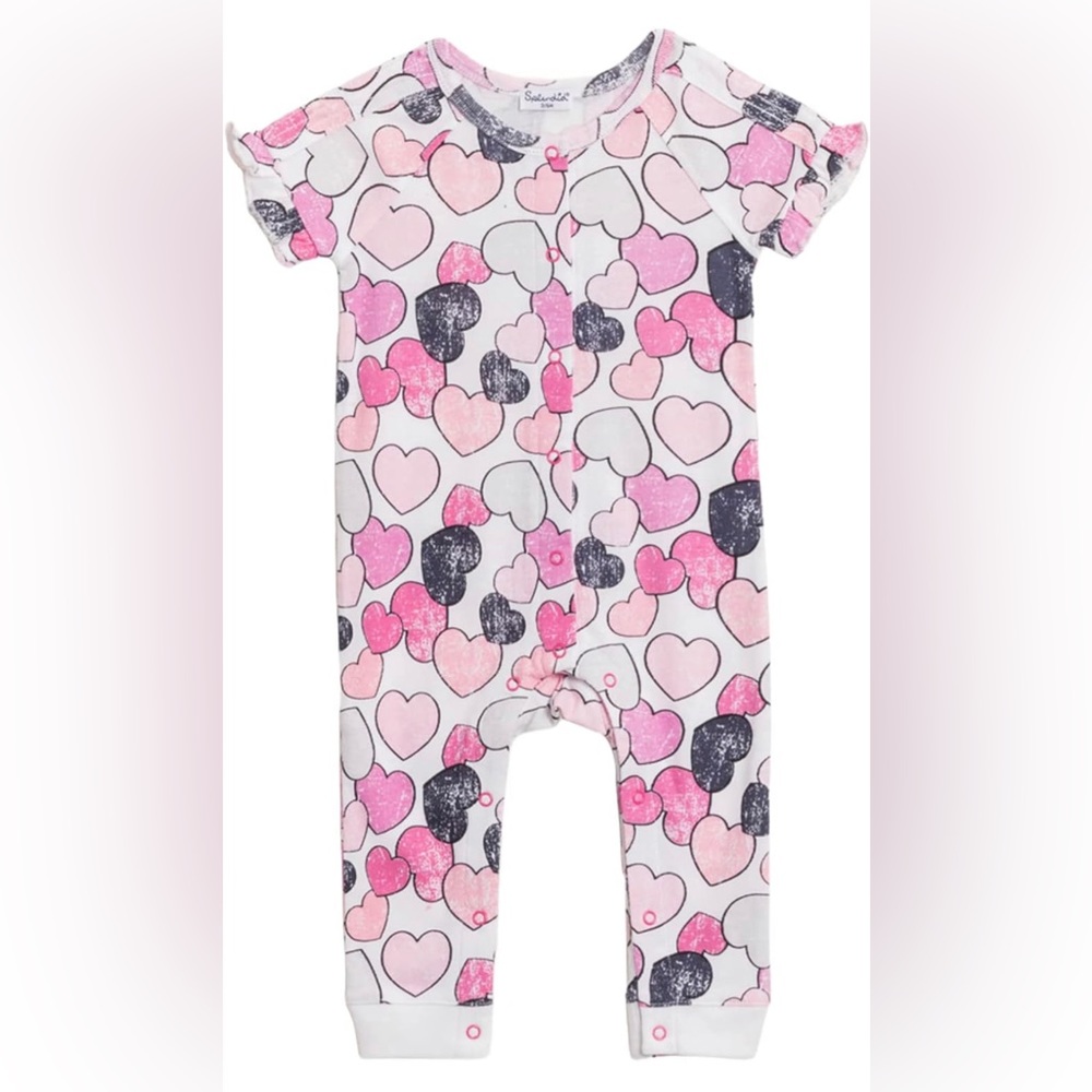 Splendid baby-girl heart print Short Sleeve snap front Coverall